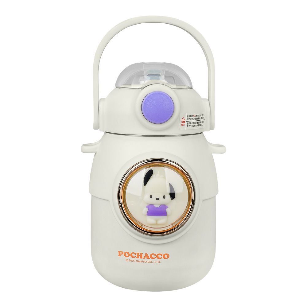 Pochacco Plastic Thermos With Strap, 700ml Capacity, White, Creative Water Bottle