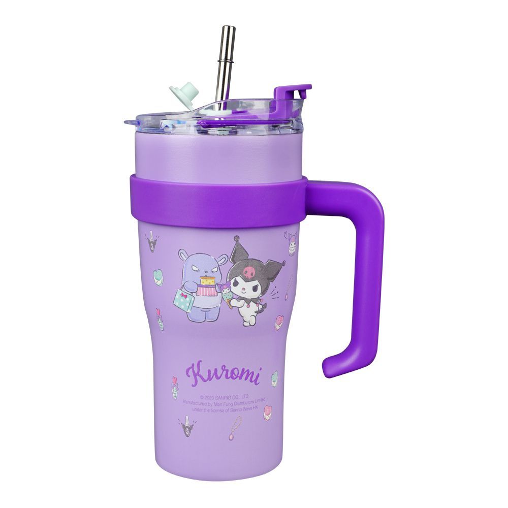 Kuromi Plastic Tumbler Water Bottle With Straw & Handle, Purple, Travel Mug