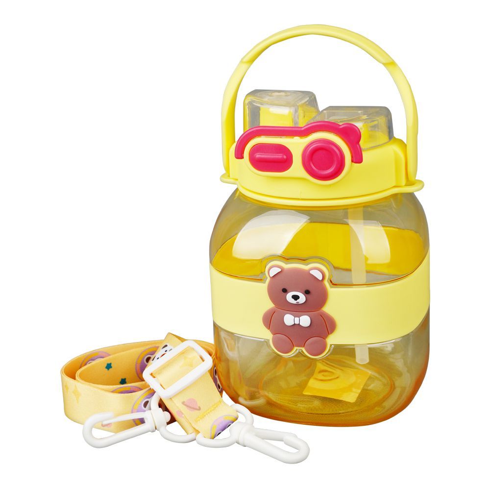 Bear Plastic Water Bottle With Strap, Yellow