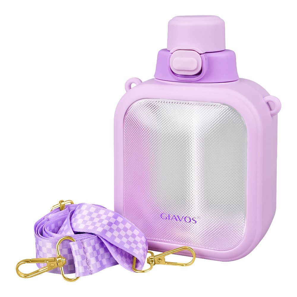 Giavos Fashion Plastic Cup Water Bottle With Strap, 700ml Capacity, Purple