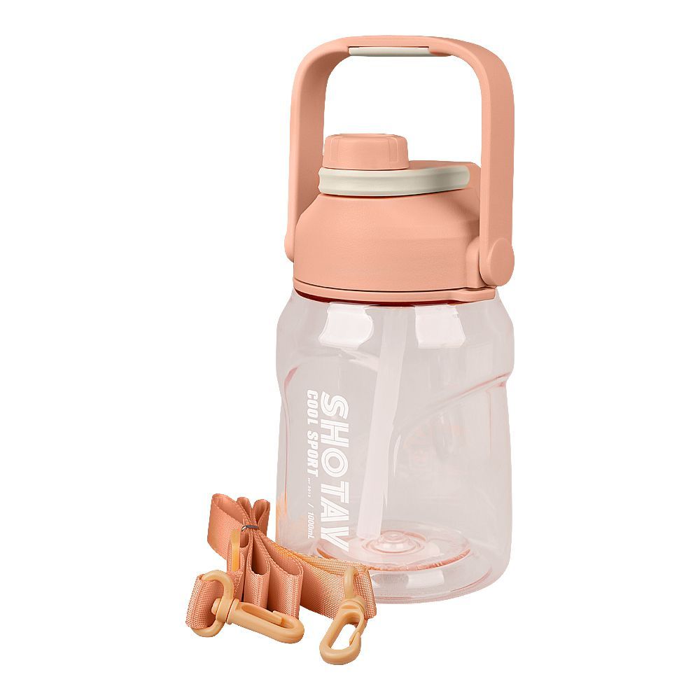 Shotay Cool Sport Plastic Water Bottle With Strap, 1000ml Capacity, Pink