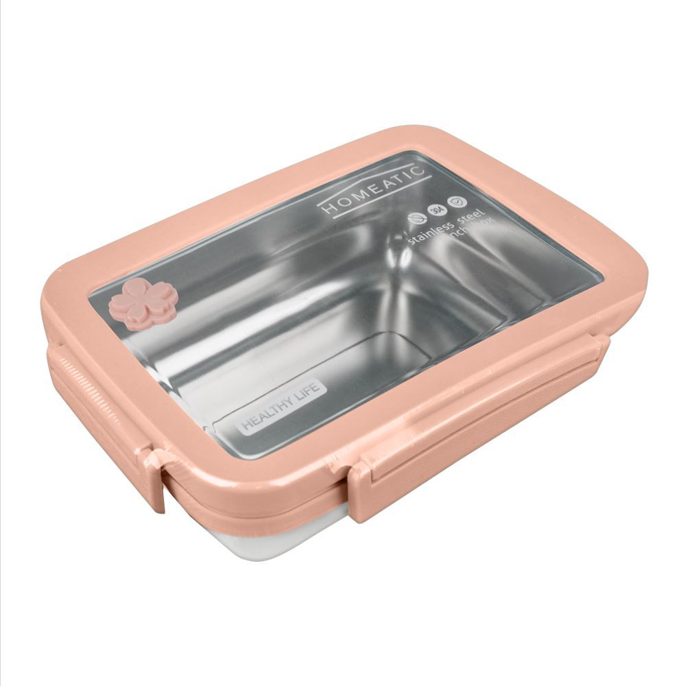 Homeatic Stainless Steel Lunch Box, Single Compartment, 900ml Capacity, Pink, HMT-001