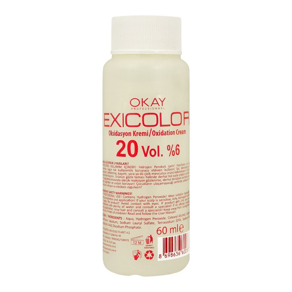 Okay Professionel Exicolor Oxidation Cream, 20 Vol. 6%, Exi Professional, For All Hair Types, 60ml