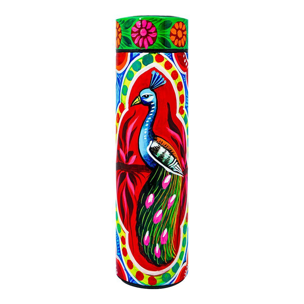 Star Shine Truck Art Hand Printed Pigeon & Pakistan Flag Water Bottle, Led Temperature Display, Leak Proof Vacuum Insulated, 500ml