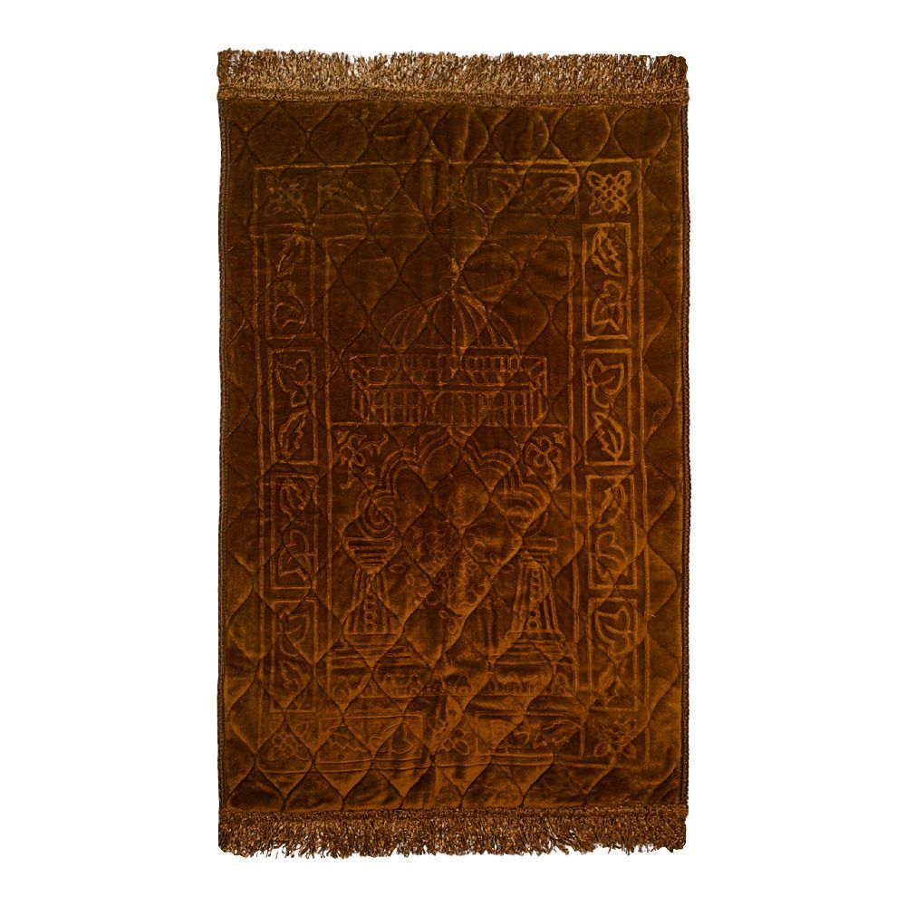 Plushmink Sujood Plain Single Janamaz/Prayer Mat, Gift Box, Brown, F404049