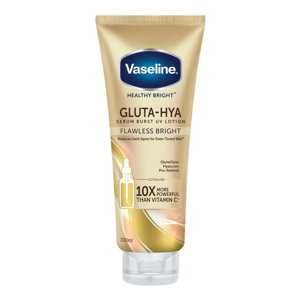 Vaseline Healthy Bright Gluta-Hya Flawless Bright Serum Burst UV Lotion, Reduces Dark Spots For Even Toned Skin, 330ml