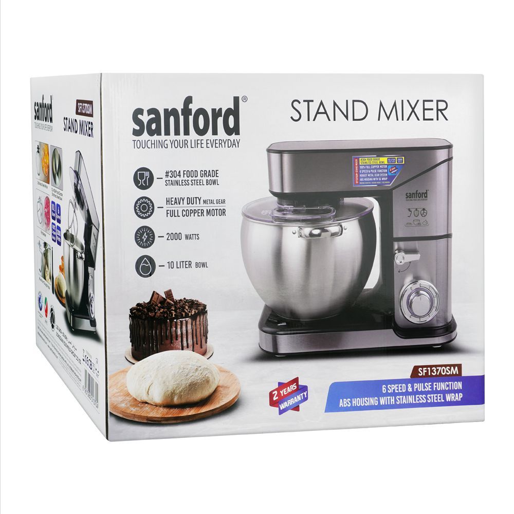 Sanford Stand Mixer, 2000W, 10 Liter Stainless Steel Bowl, Full Copper Motor, 6 Speed, Sf-1370SM