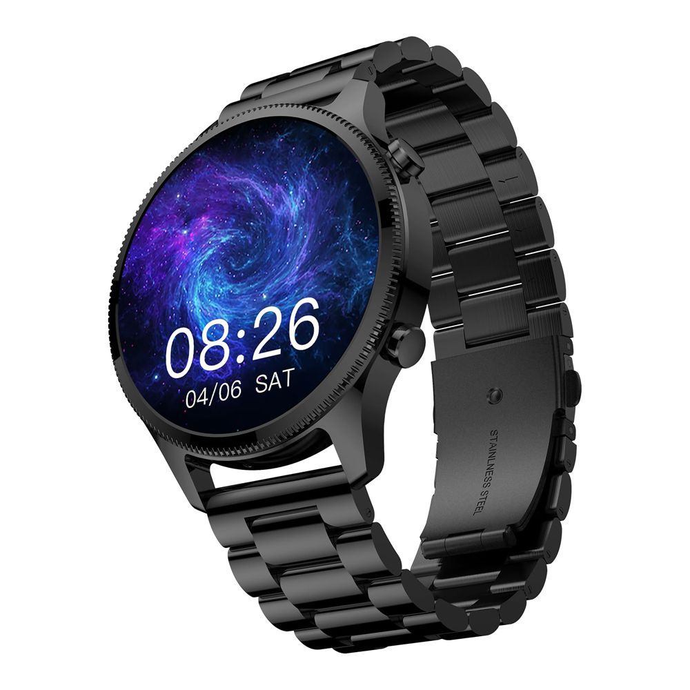 Ronin R-010 Luxe Smart Watch, 1.43" Always On Amoled Display, Glossy Black Dial With Chain Strap +1 Free Black Silicon Strap
