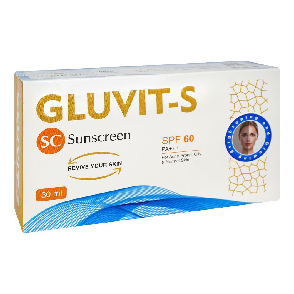 Gluvit's Sunscreen SPF-60, PA+++, For Acne Prone, Oily & Normal Skin, Revive Your Skin, 30ml