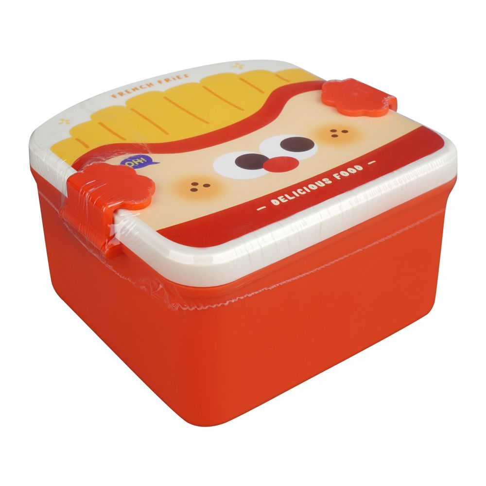 Plastic Lunch Box, 3 Compartments, Spoon & Fork, 1200ml, Red, 13cm (W) x 14cm (H) x 6.5cm (D), 6824