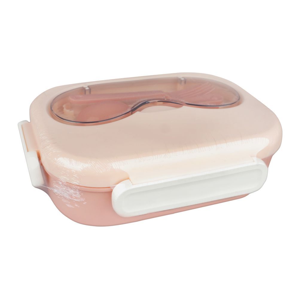 Plastic Snap Lock Lunch Box, 3 Compartments, Spoon & Fork, 1200ml, Pink, 9cm (W) x 16cm (H) x 5cm (D), 25451