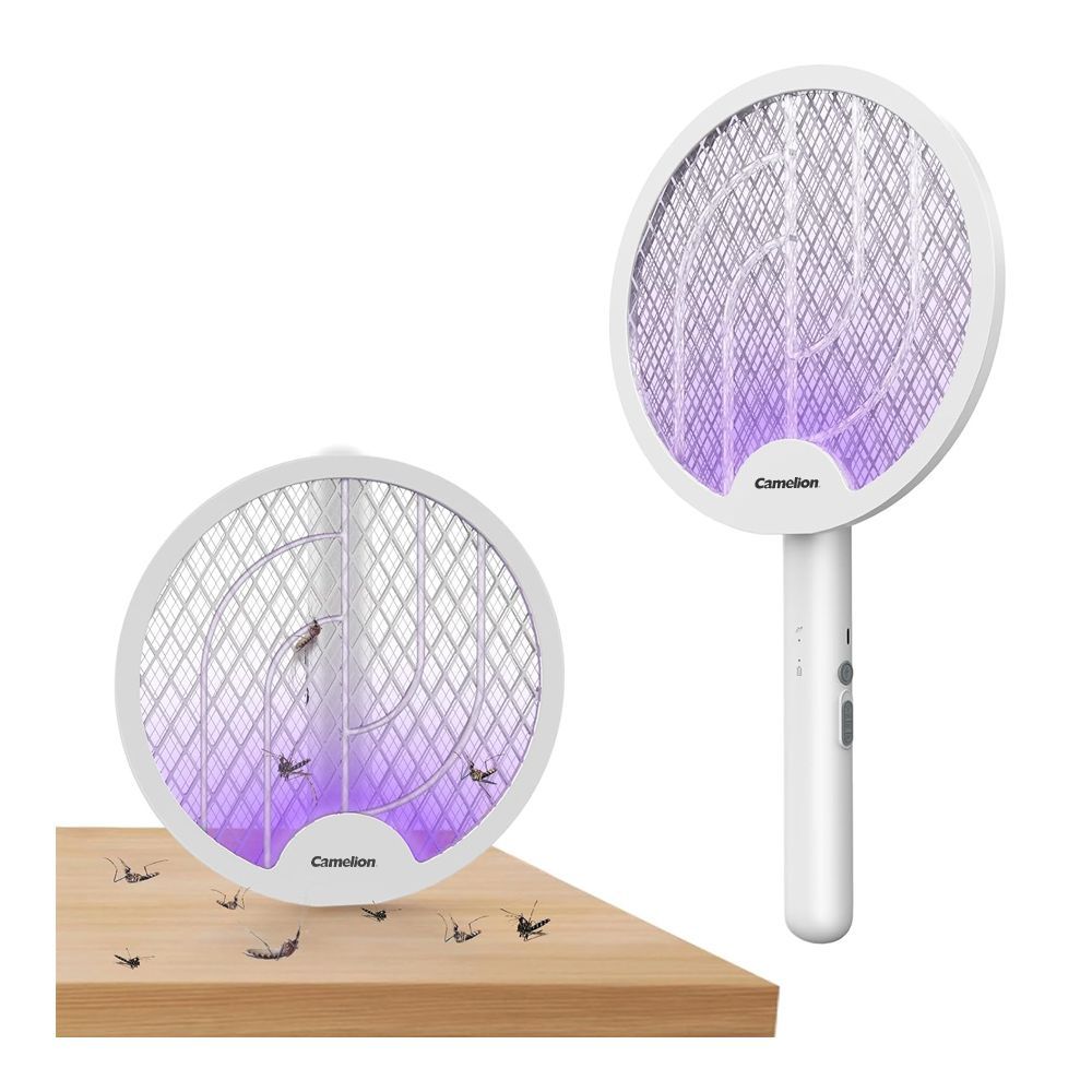 Camelion 2-in-1 Electric Mosquito Swatter/Trapper, 3000W, Rechargeable, Foldable Handle, RMS-003F-CB