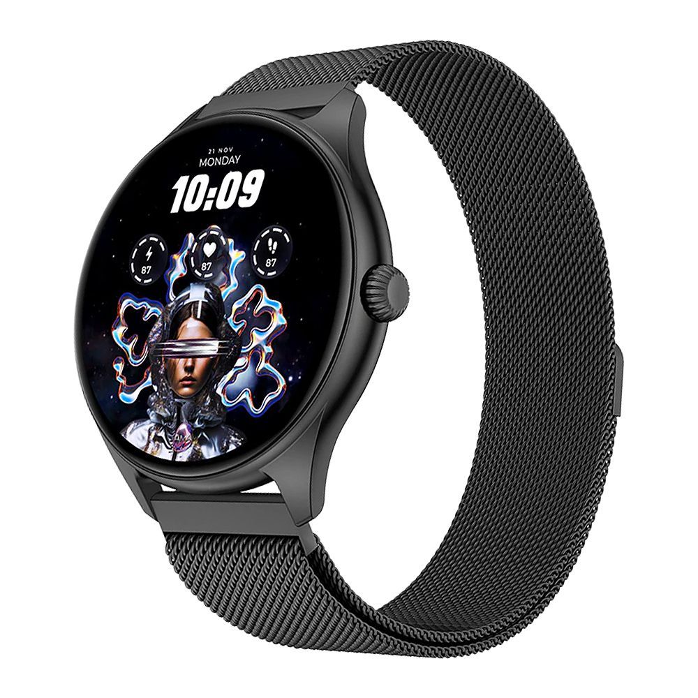 Zero 1.43" Amoled HD Display Pixel Smart Watch, BT Calling, 100+ Watch Faces & Sports Modes, 7 Days Battery, Black Strap