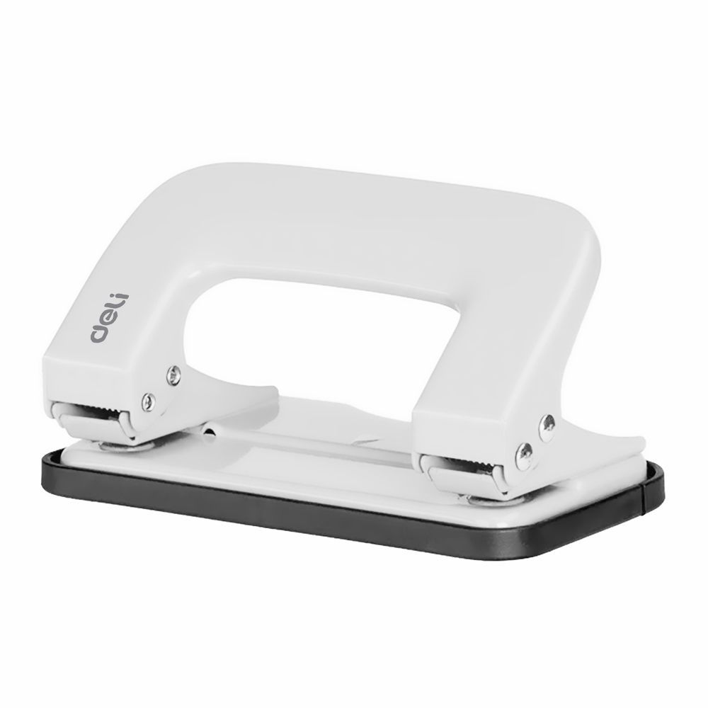 Deli Metal Hole Punch Machine With Lock, 5.5mm Hole Size, 12mm Depth, 80mm Gap, 10 Sheet Limit, Small, White, E0136