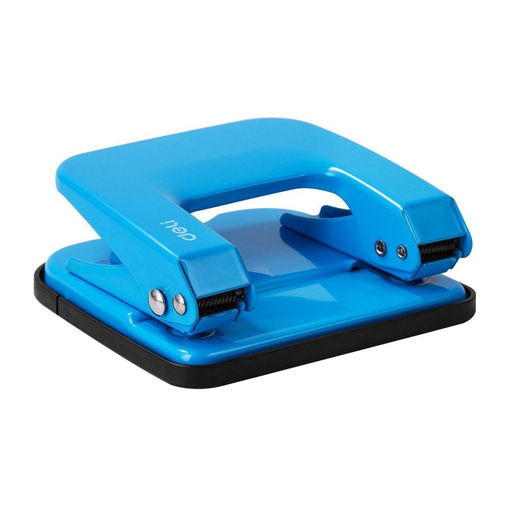 Deli Metal Hole Punch Machine With Lock, 5.5mm Hole Size, 12mm Depth, 80mm Gap, 20 Sheet Limit, Medium, Blue, E0137