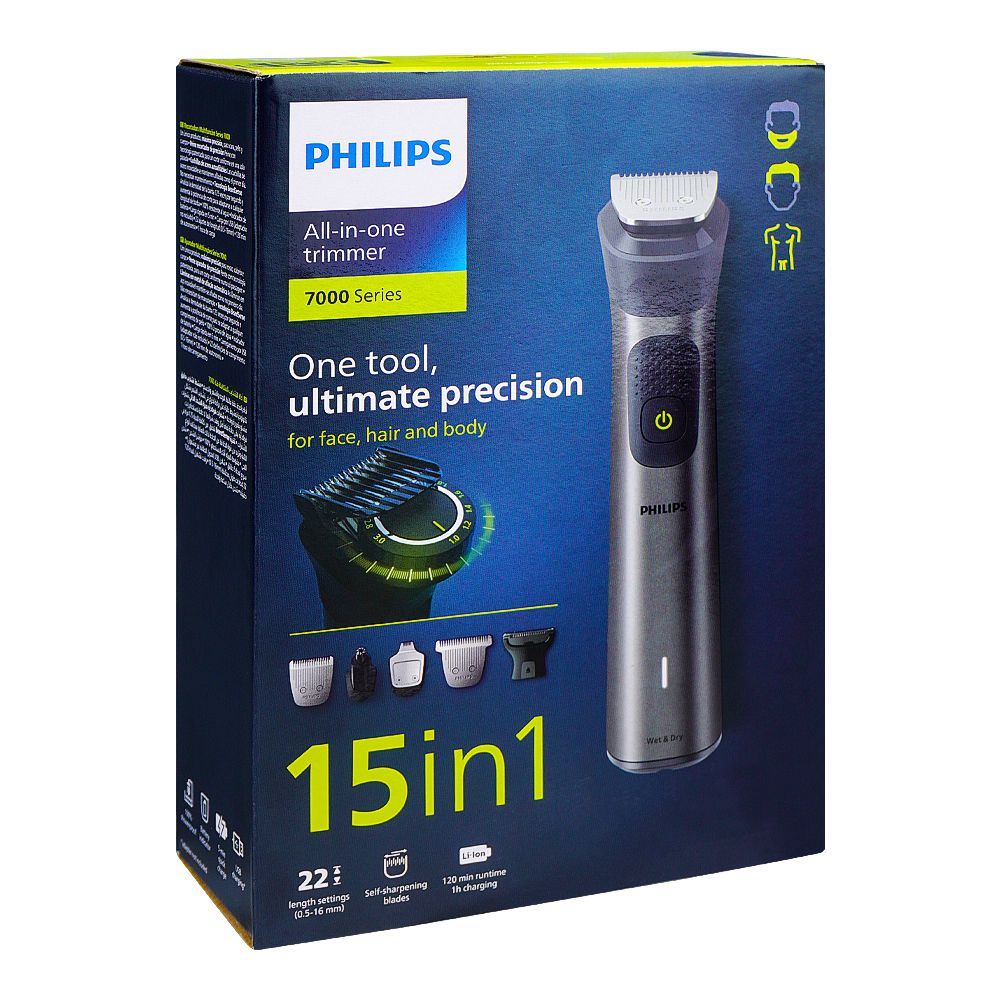 Philips 7000 Series All-in-One Trimmer, 15in1, 0.5-16mm, For Face, Hair & Body, 120 Min Run, 1 Hour Charge, MG7940/15