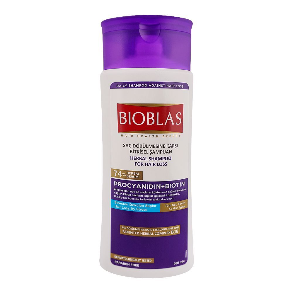 Bioblas Procyanidin+Biotin Herbal Shampoo, Prevents Hair Loss, Paraben Free, For All Hair Types, 360ml