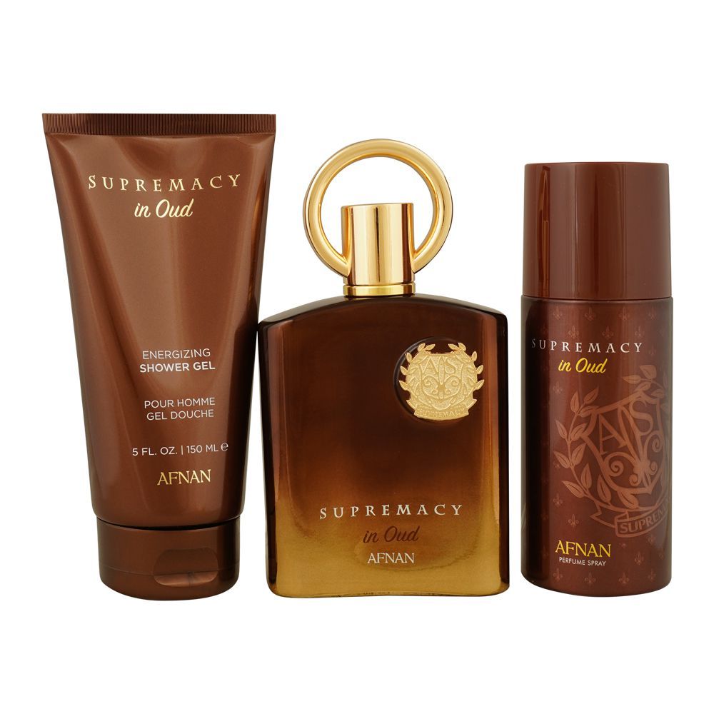 Afnan Supremacy In Oud Gift Set, For Men & Women, Eau de Parfum 100ml + Shower Gel 150ml + Deodorant Spray 150ml