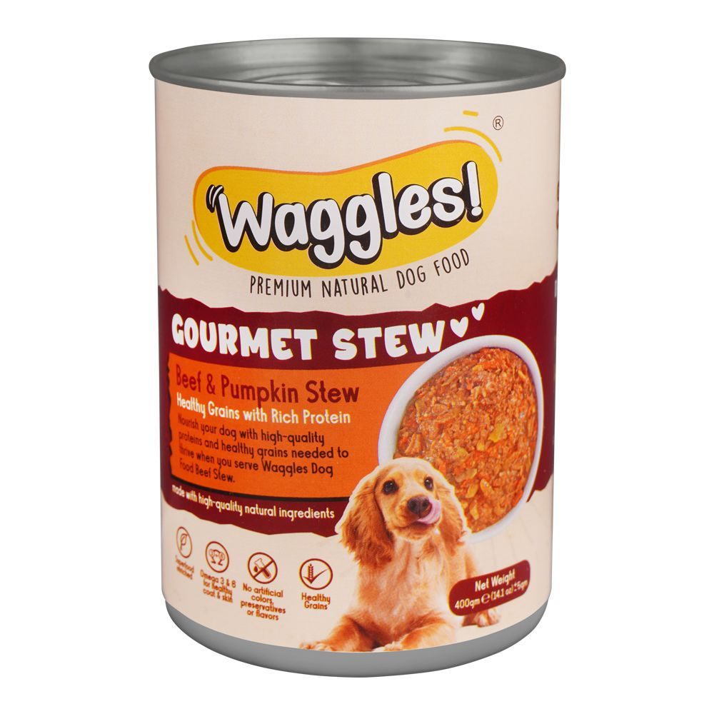 Waggles Gourmet Stew Beef & Pumpkin Stew, Premium Natural Dog Food, 400g