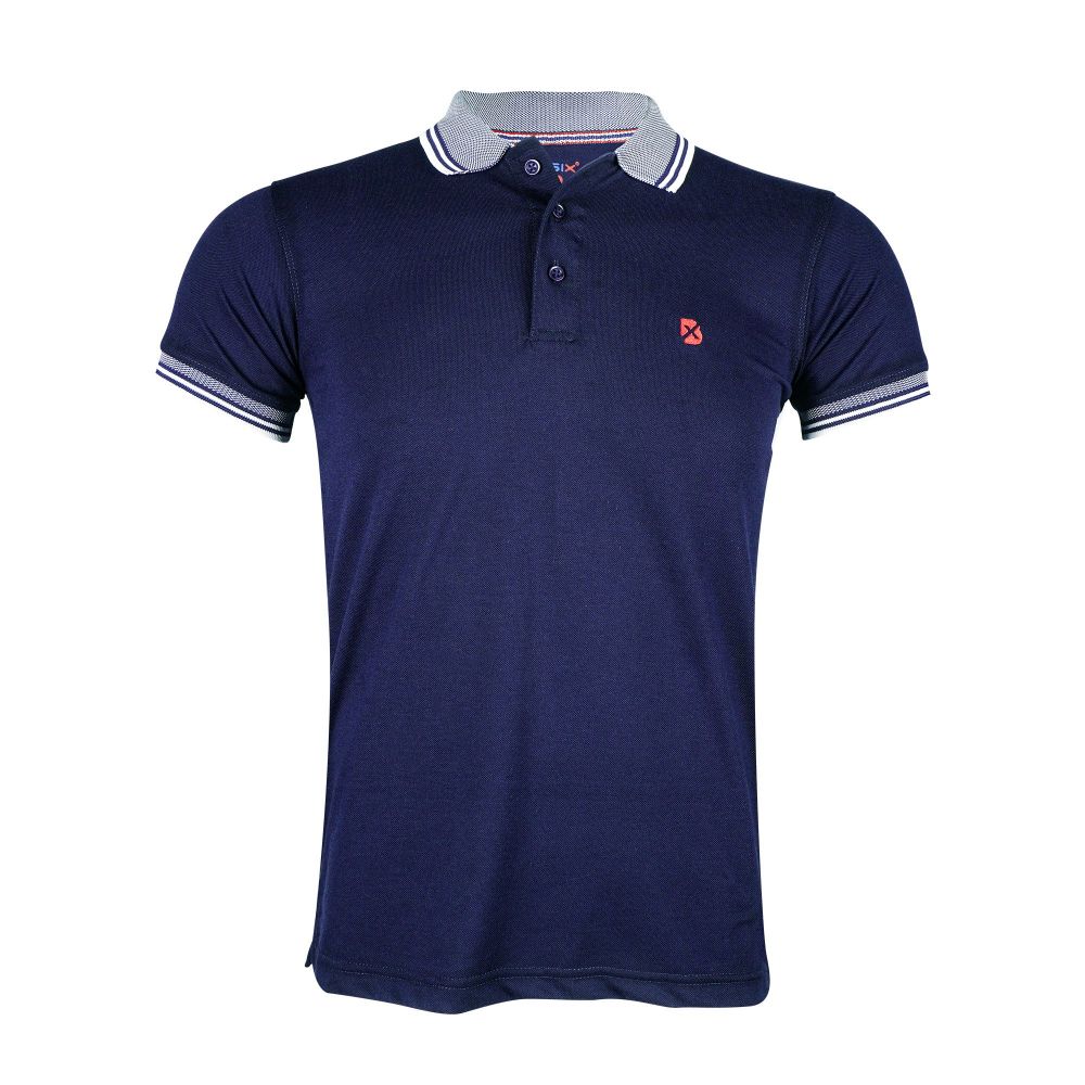 Basix Men's Navy Blue Textured Jacquard Collar Polo With Embroidered Logo, MPS -102