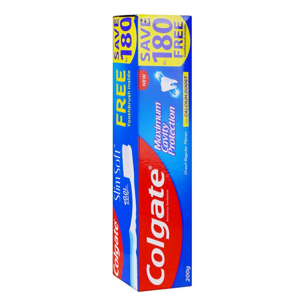 Colgate Maximum Cavity Protection Great Regular Toothpaste With Free Toothbrush, 200gm Pack Save Rs.180/-