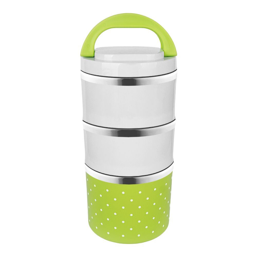 Stainless Steel Three Layers Lunch Box, Heat Preservation, 1230ml, 21cm (H) x 10.5cm (W) x 9.5cm (D), Green