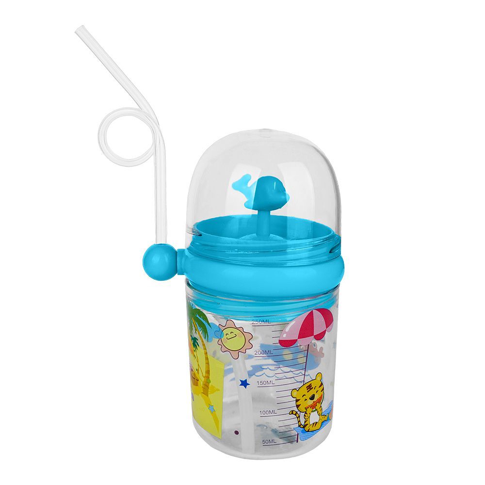 Children's Pot Plastic Water Flask With Fancy Straw For Kids, 250ml, 10cm (H) x 7.5cm (W), Green