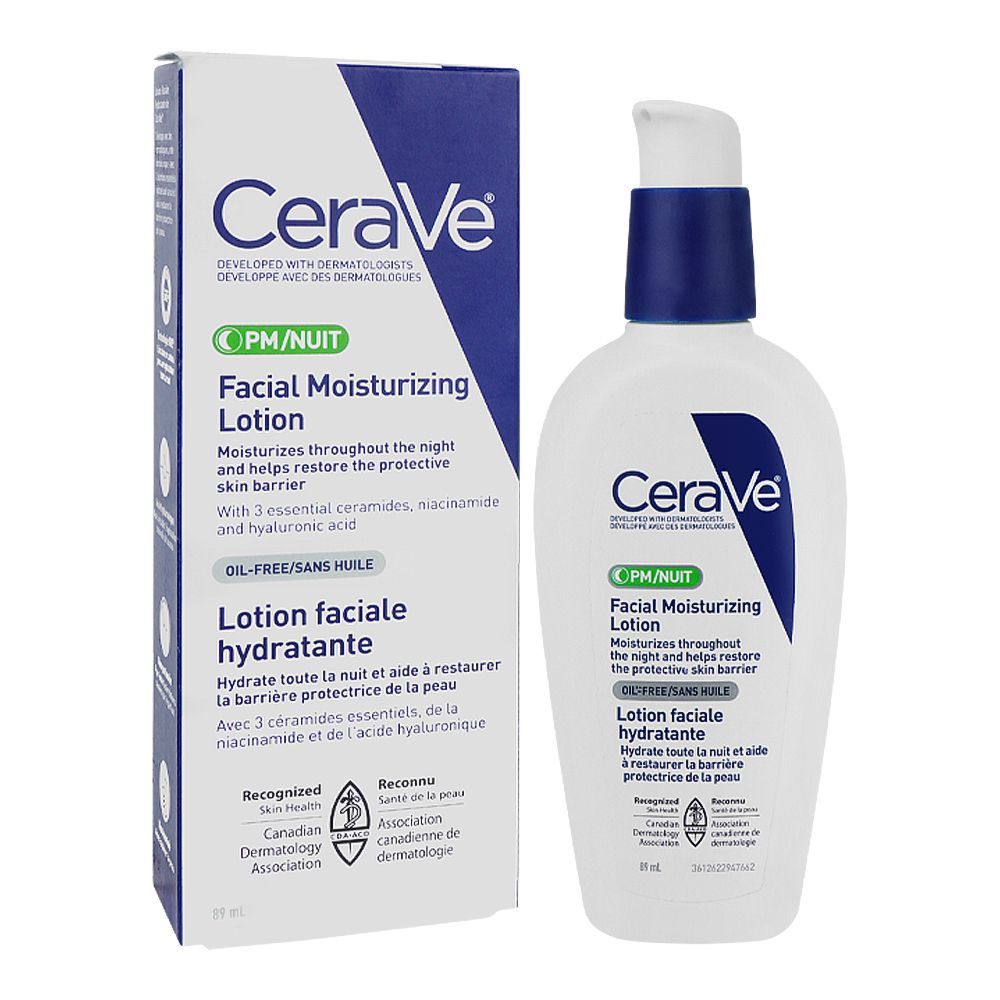 CeraVe PM/Nuit Facial Moisturizing Lotion With Hyaluronic Acid, Ceramides & Niacinamide, Oil-Free, 89ml