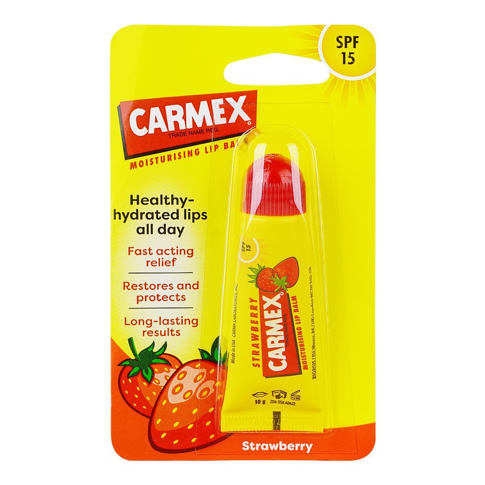 Carmex Strawberry Moisturizing Lip Balm, SPF-15, 10g