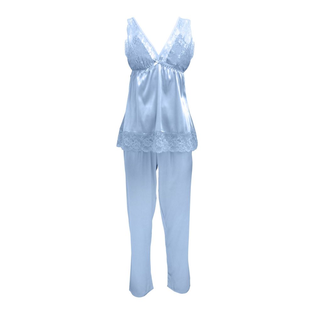 Flourish 3-Piece Satin Silk and Delicate Lace Nightdress Wih Pajama Set & Mid Length Robe, Grey, FLW-6103