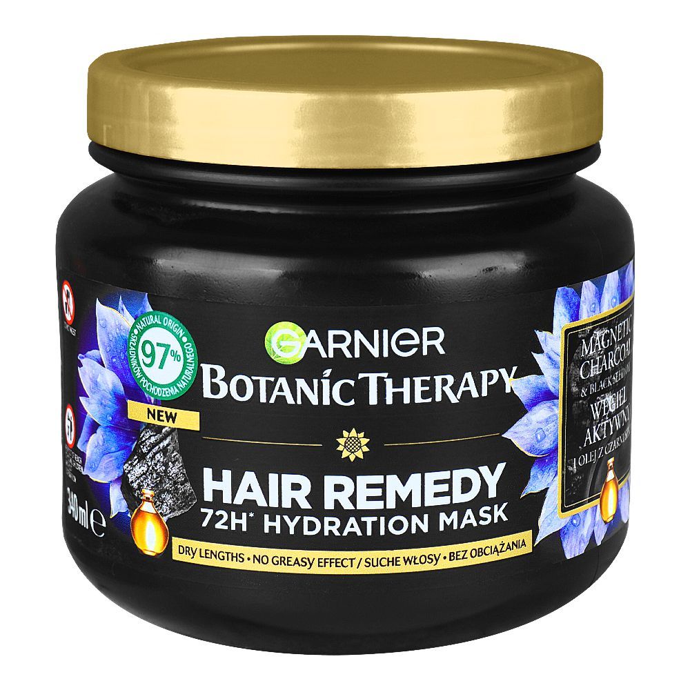 Garnier Botanic Therapy Hair Remedy 72 Hours Hydration Mask With Magnetic Charcoal, Cruelty Free, 340ml