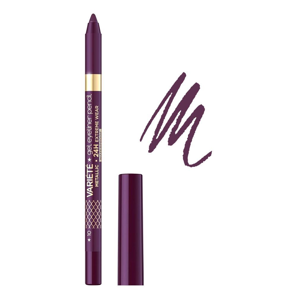 Eveline Variete Gel Eyeliner Pencil, Waterproof, 24 Hours Extreme Wear, 10 Aubergine