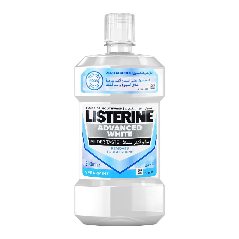 Listerine Advanced White Milder Taste Mouth Wash, Italy, 500ml