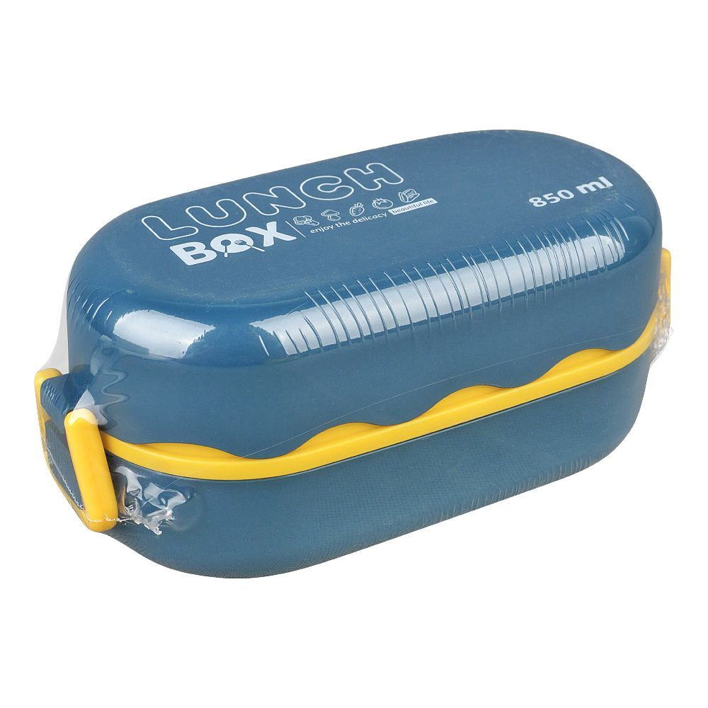 Plastic Lunch Box, 850ml, Blue, 7cm (H) x 11.5cm (W) x 5cm (D), 0001002