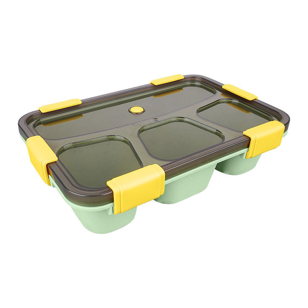 Plastic Lunch Box With Cutlery, 4-Compartments, Green, (SH-205) 0001005