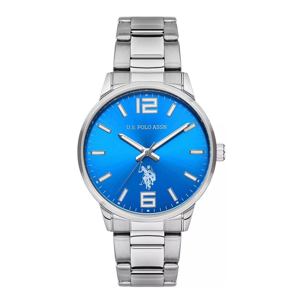 U.S. Polo Assn. Men's Metallic Chain Round Dial Analog Wrist Watch, Light Blue, USPA1051-05