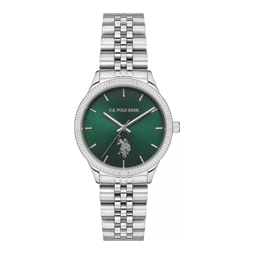 U.S. Polo Assn. Women's Metallic Chain Round Dial Analog Wrist Watch, Green, USPA2061-01