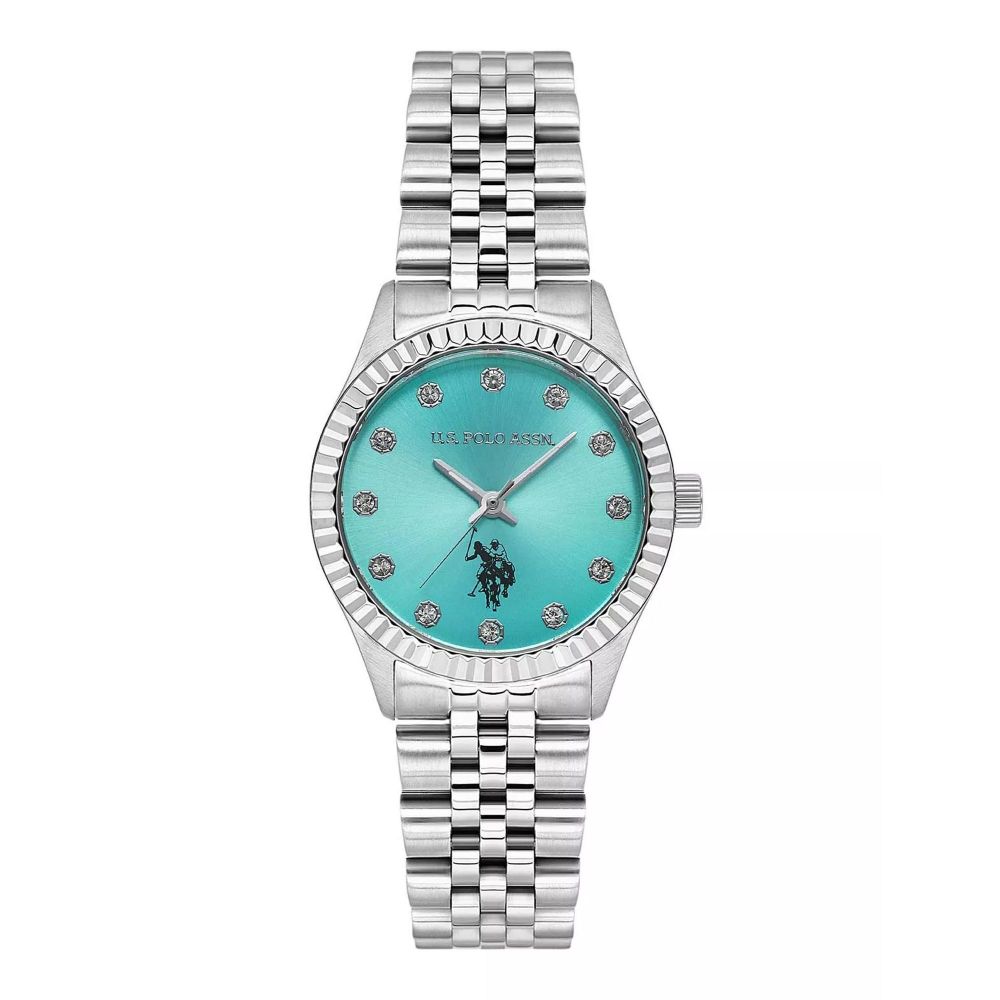 U.S. Polo Assn. Women's Metallic Chain Round Dial Analog Wrist Watch, Blue, USPA2086-02