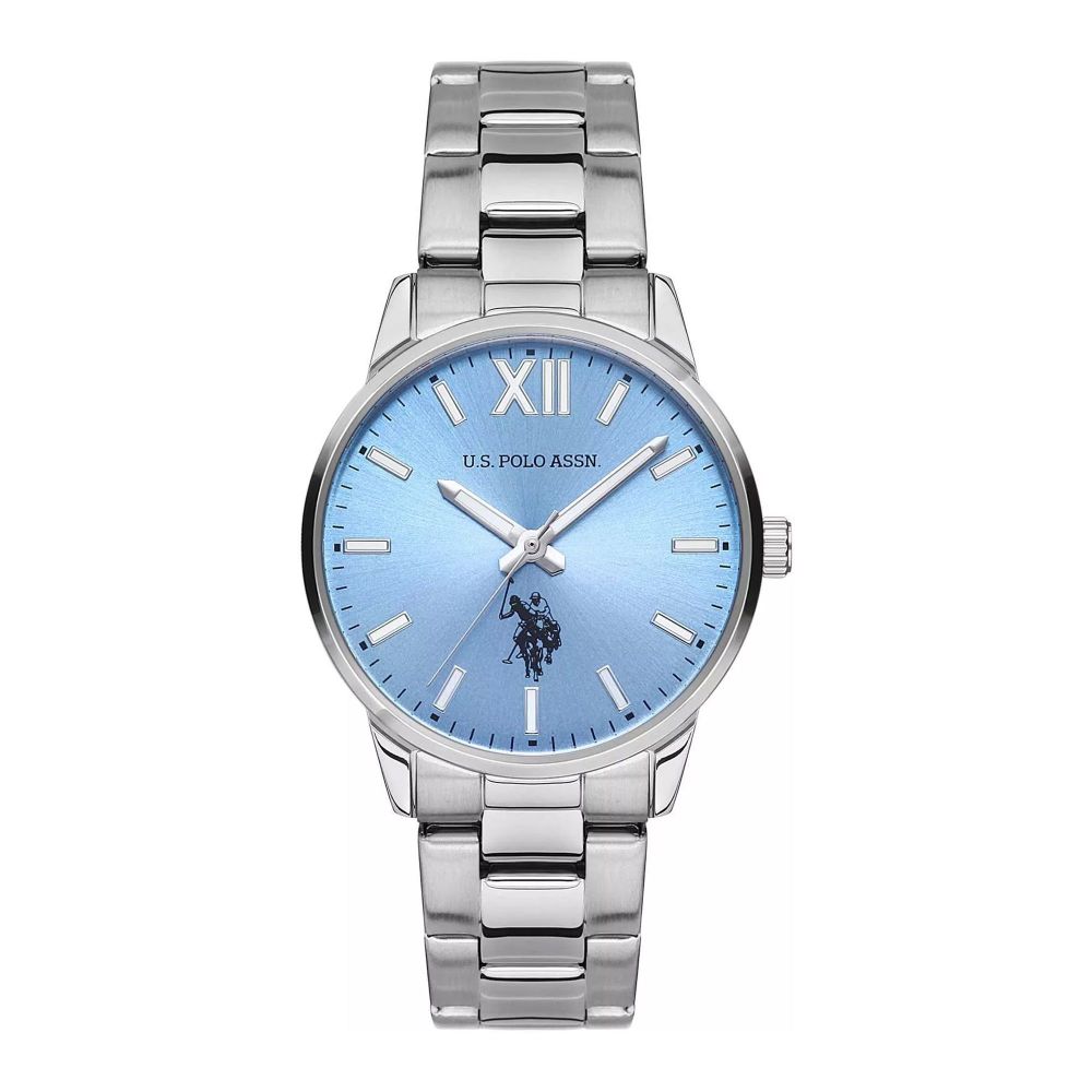 U.S. Polo Assn. Women's Metallic Chain Round Dial Analog Wrist Watch, Blue, USPA2057-04