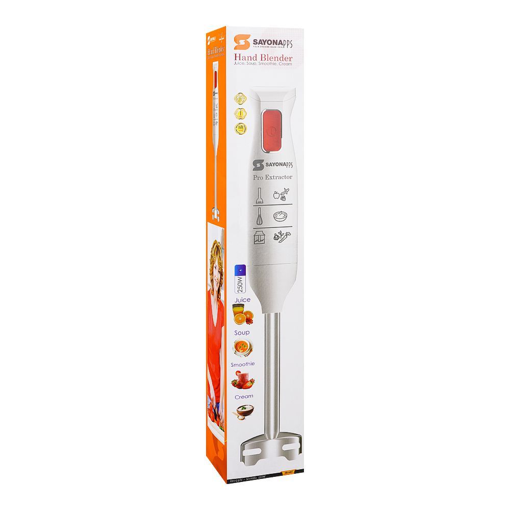 Sayona Hand Blender With Detachable Stainless Steel Foot & 1.2 Power Cord, 250W, Single Speed, SB-4407