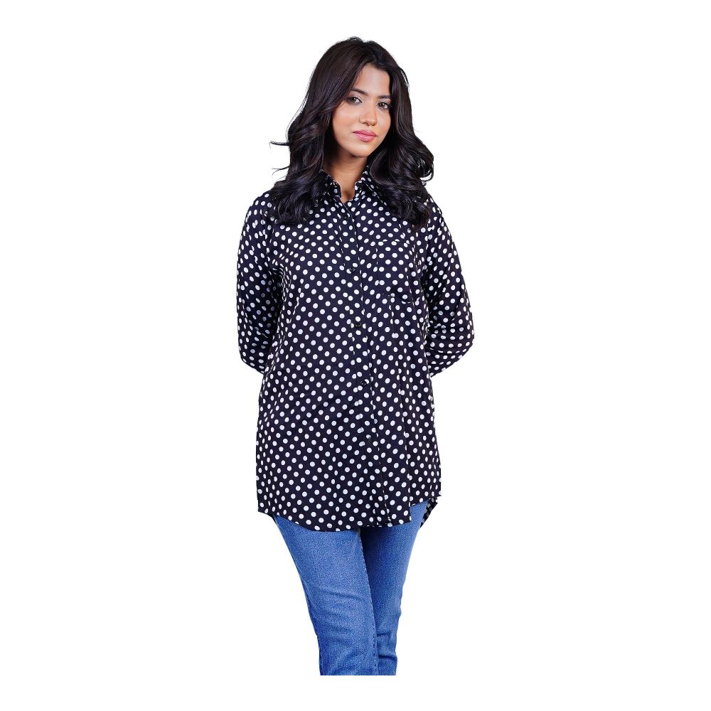 Basix Women's Polka Dots Western Shirt, Midnight Black, LWS-27