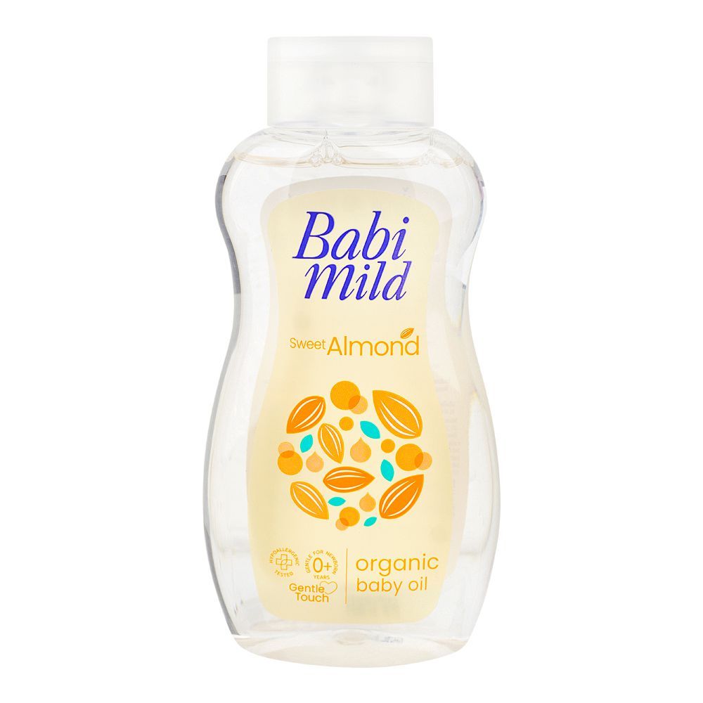 Babi Mild Sweet Almond Organic Baby Oil, Gentle For Newborn/0+ Years, Hypoallergenic Tested, 200ml