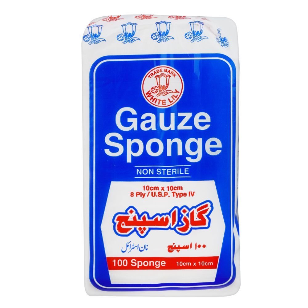 White Lily Gauze Sponge, Non Sterile, U.S.P Type IV, 10cmx10cm, 8 Ply, 100-Sponges