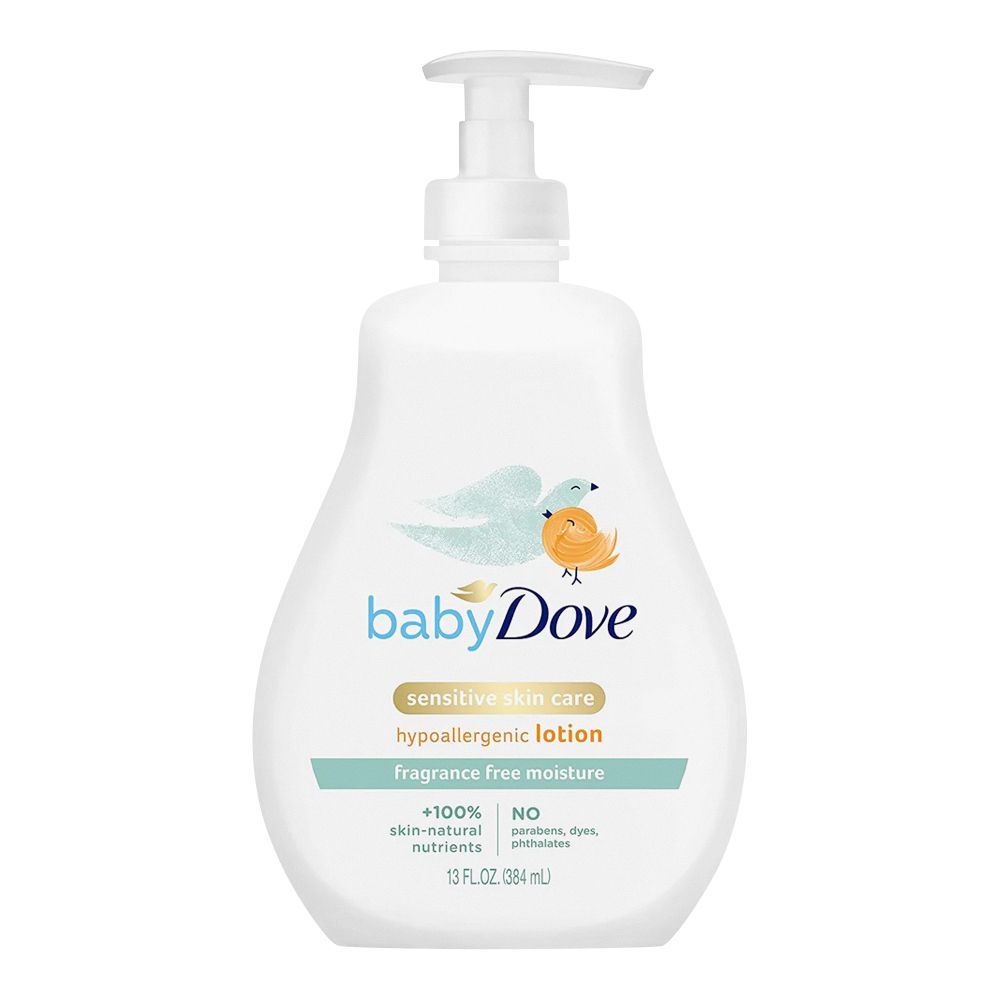 Dove Fragrance Free Moisture Sensitive Skin Hypoallergenic Baby Lotion, No Parabens, Cruelty Free, 384ml