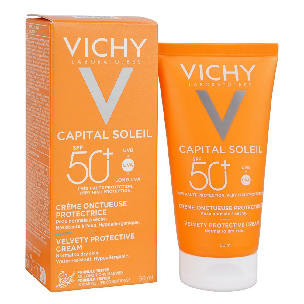 Vichy Ideal Soleil Skin Perfecting Velvety Sun Cream, Waterproof, SPF-50+, UVA+UVB, 50ml