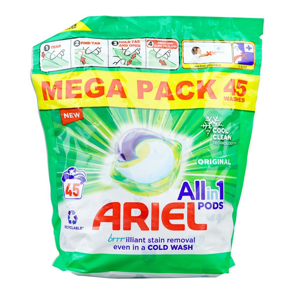 Ariel All in One Original Laundry Detergent Powder Pods, 45x25.2, 1134g