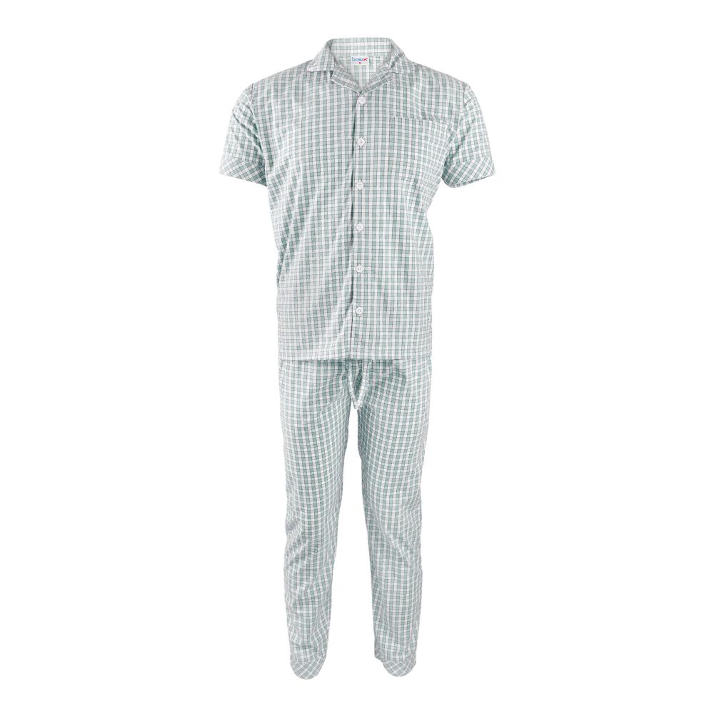 Basix Men's Cotton Checked 2-Piece Loungewear Set, Sea Green & White, LW-823