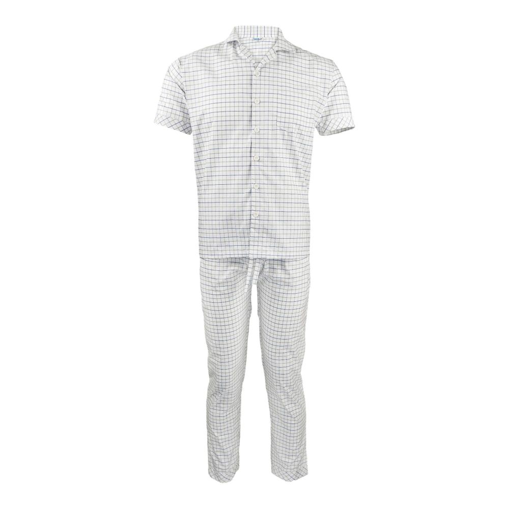 Basix Men's Cotton Checked 2-Piece Loungewear Set, White, LW-824