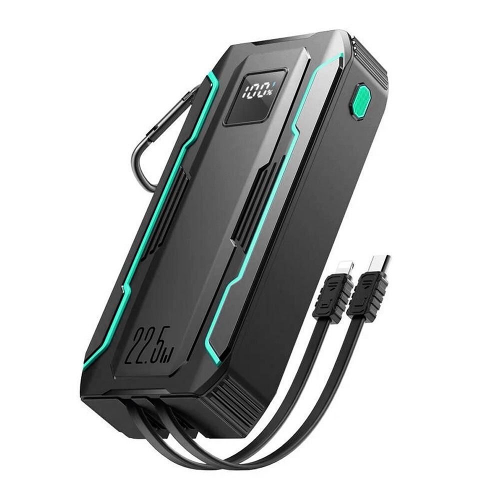 Joyroom 20000mAh 22.5W Outdoor Power Bank With Lightening & Type-C Dual Cables, Black, JR-L018