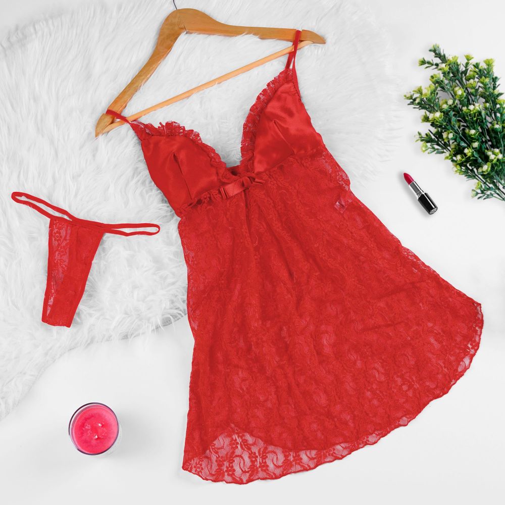 Moon Girl 2-Piece Nightgown, Nighty and Panty, Red, 2014